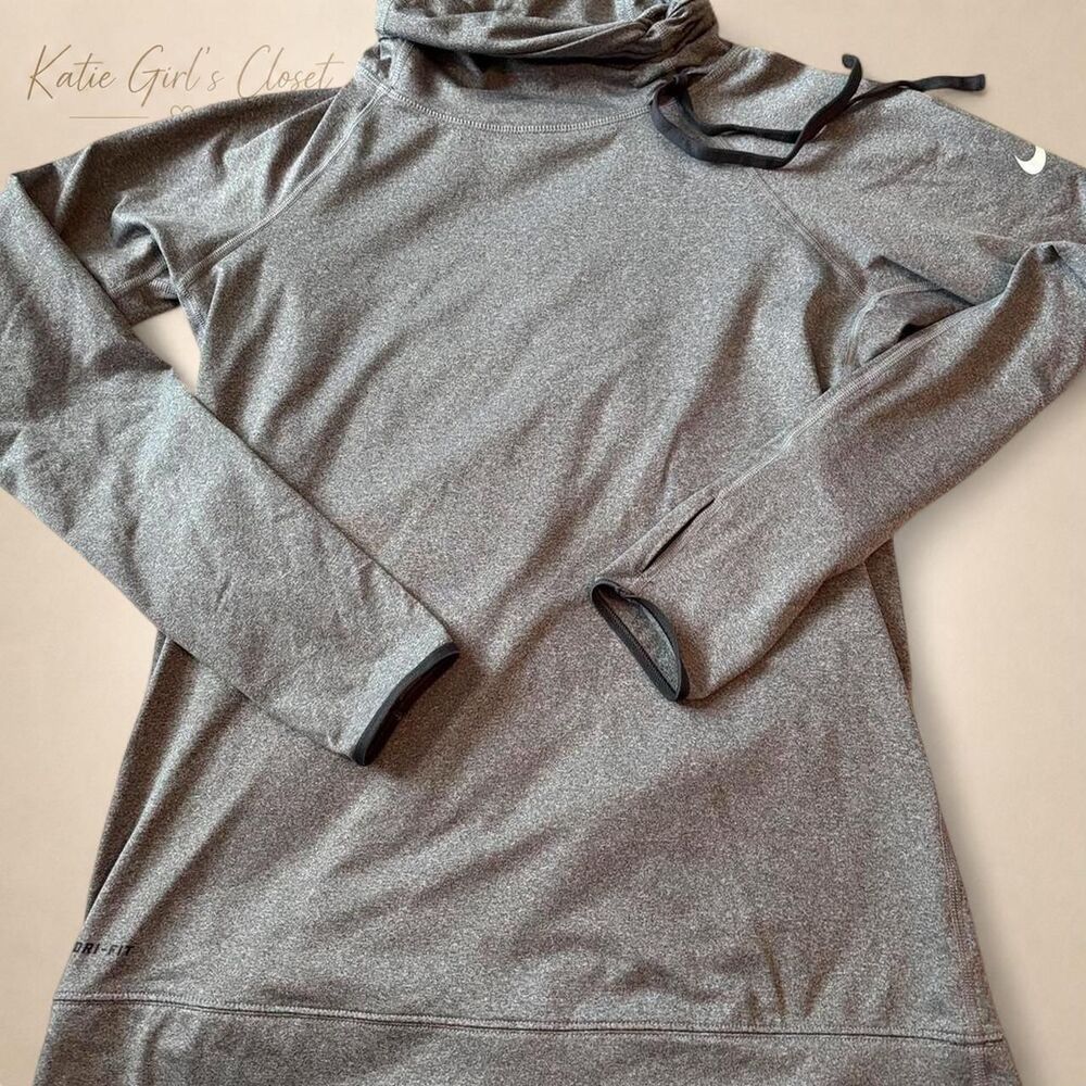 Nike Dri-FIT Gray Cowl Neck Hoodie Large Thumb Hole Athletic Pullover